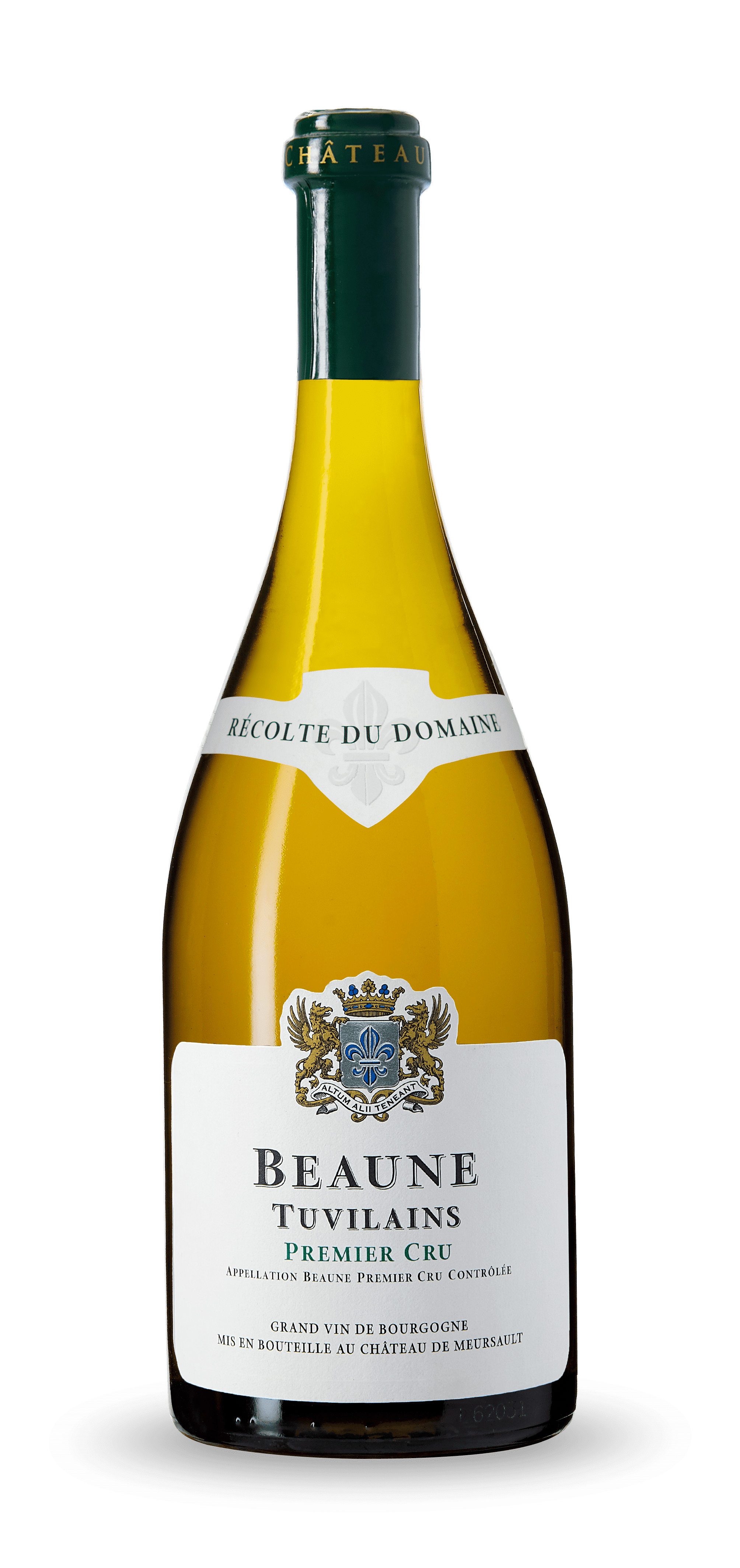 Une bouteille de vin blanc de Beaune Premier Cru Tuvilains